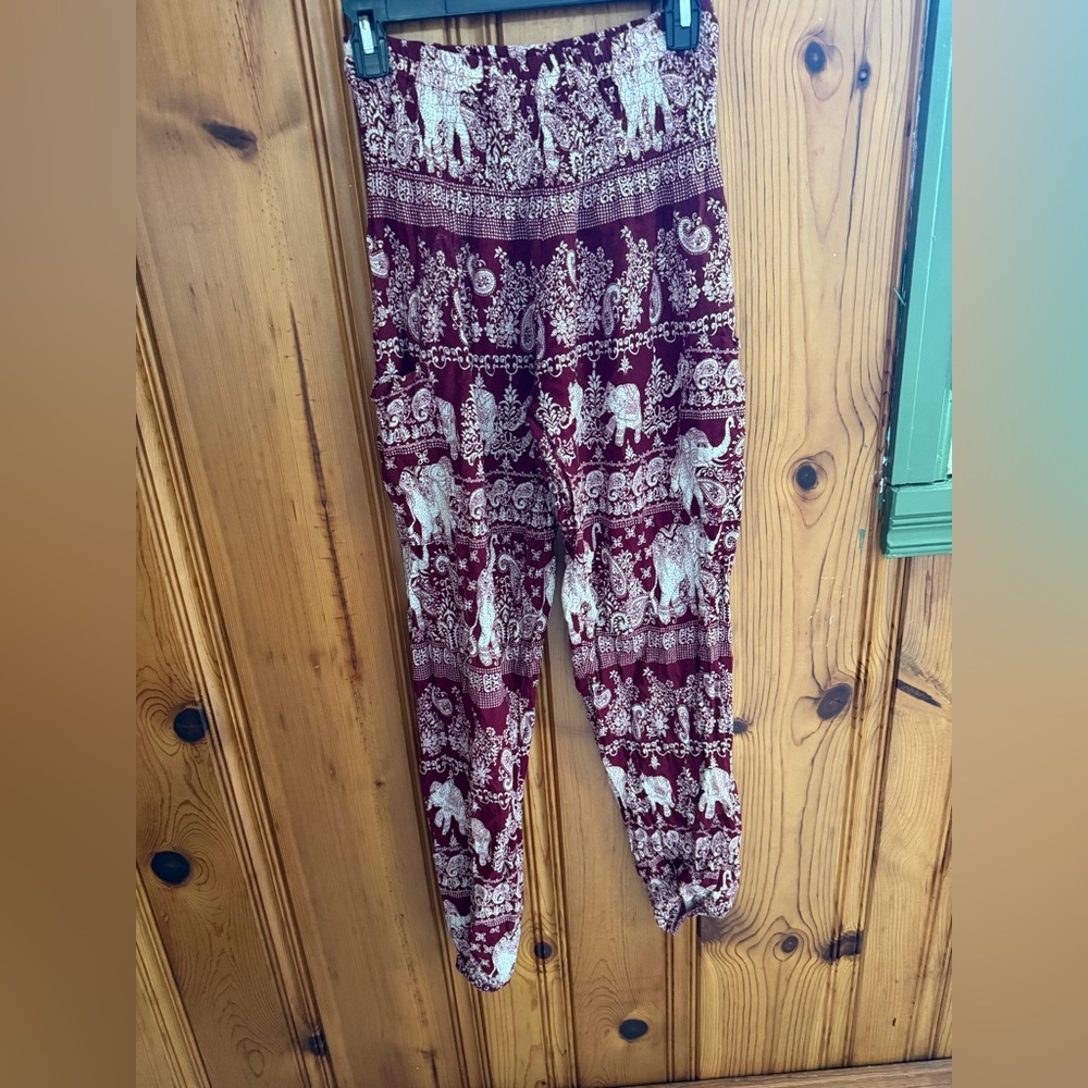 ❤️100% Rayon Elephant Harem Pants Burgundy, Red, Cream